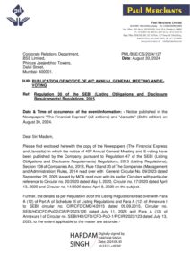 Reg 30 Newspaper Advertisement AGM Notice | Paul Merchants